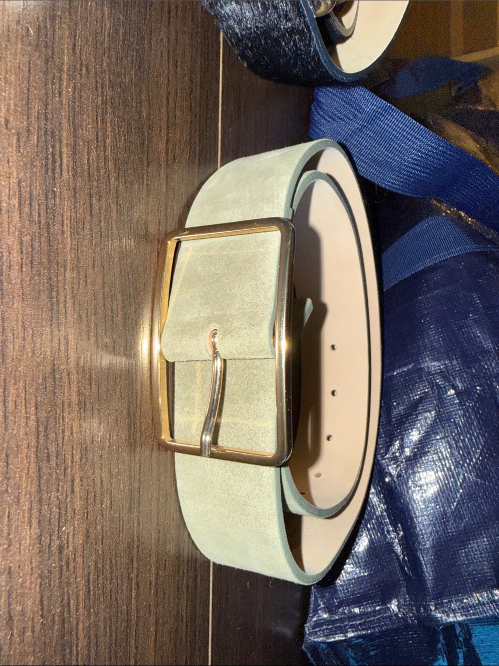 B-Low The Belt Suede Belt with Gold Buckle - Sage Green - Picture 6 of 7